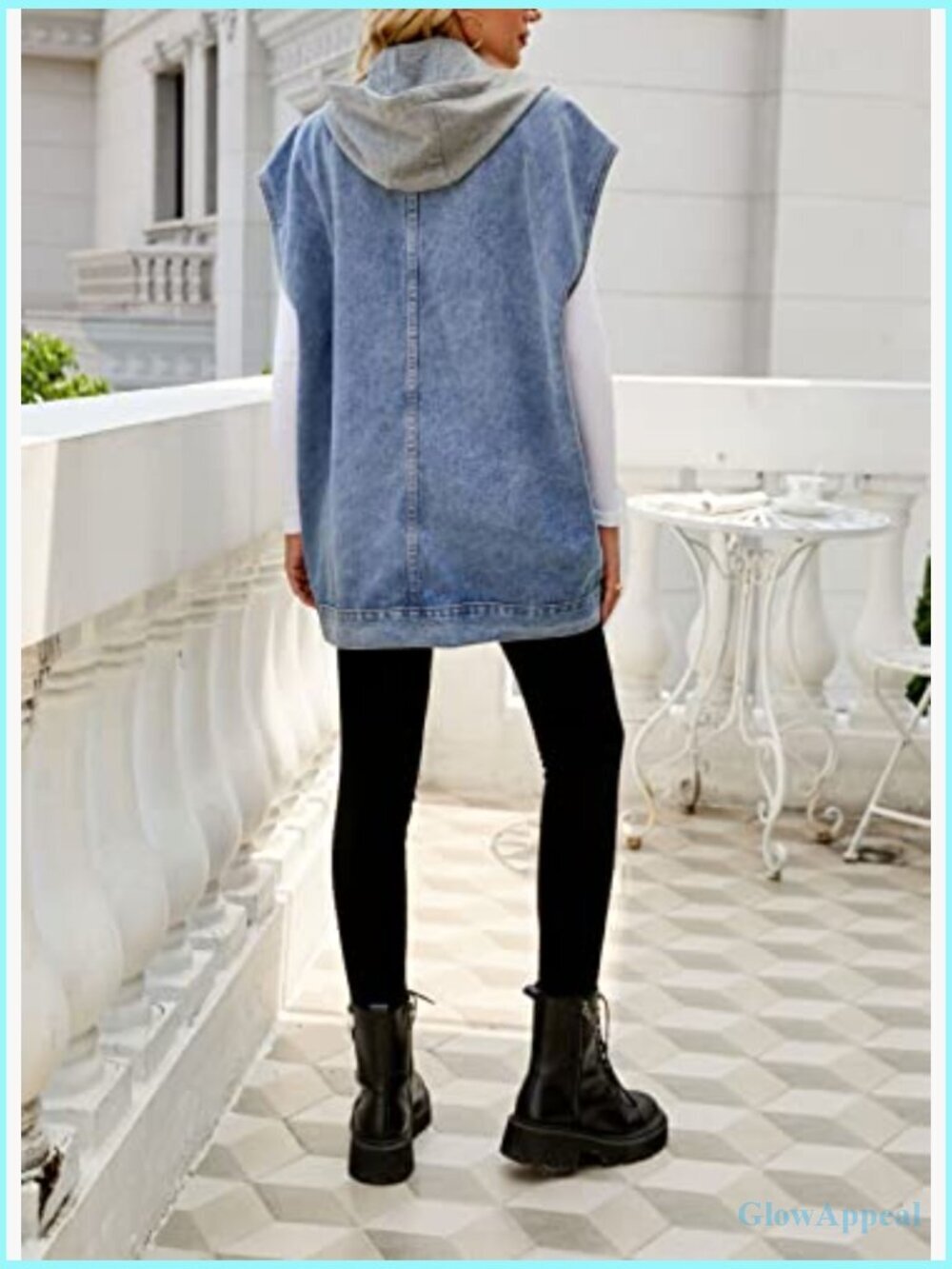 Women's Oversized Denim Vest Mid Long Jean Vest Sleeveless Jacket Distressed - Picture 6 of 7